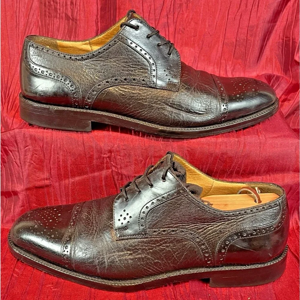 Mens Johnston & Murphy Black Leather Wingtip Oxfords Dress Shoes sz 9.5M